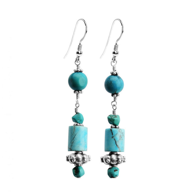 Natural Turquoise and Chalk Turquoise Sterling Silver Earrings
