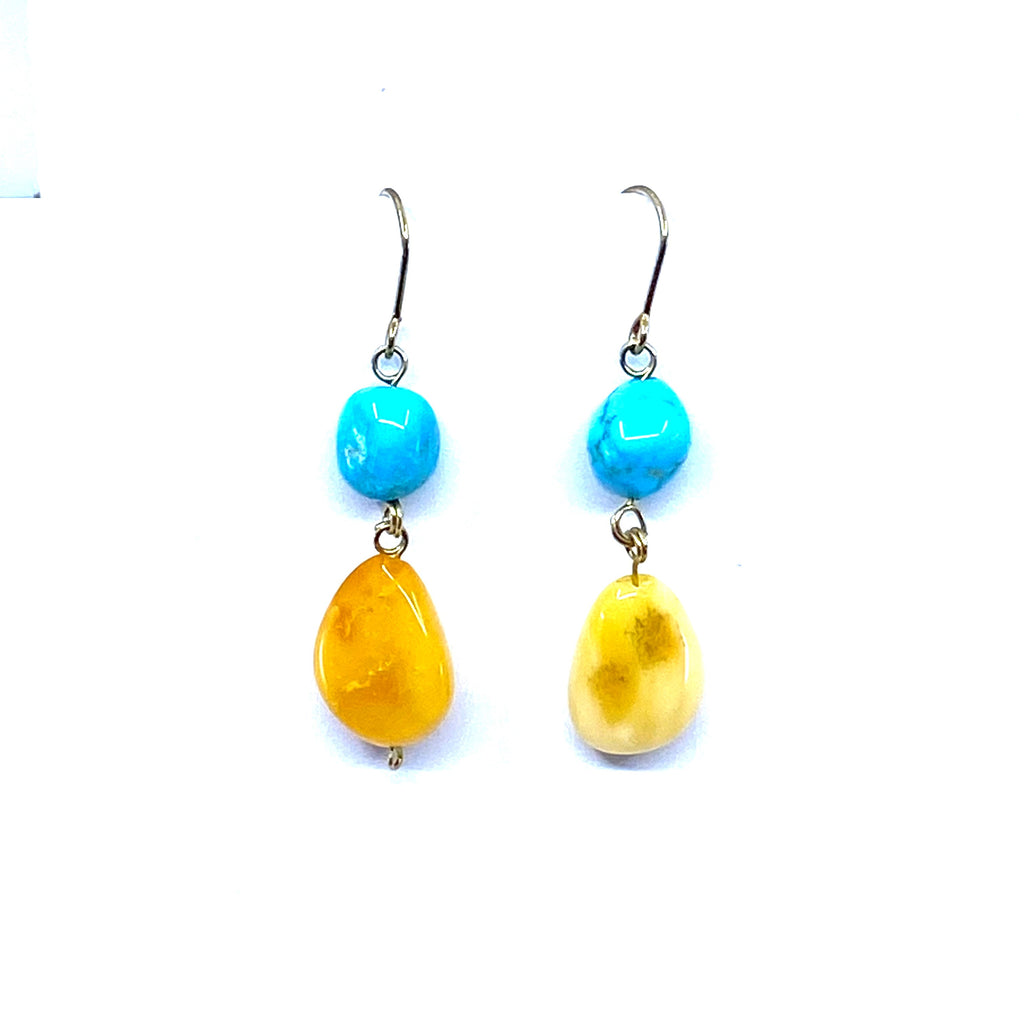 Delightful Turquoise and Butterscotch Amber Earrings