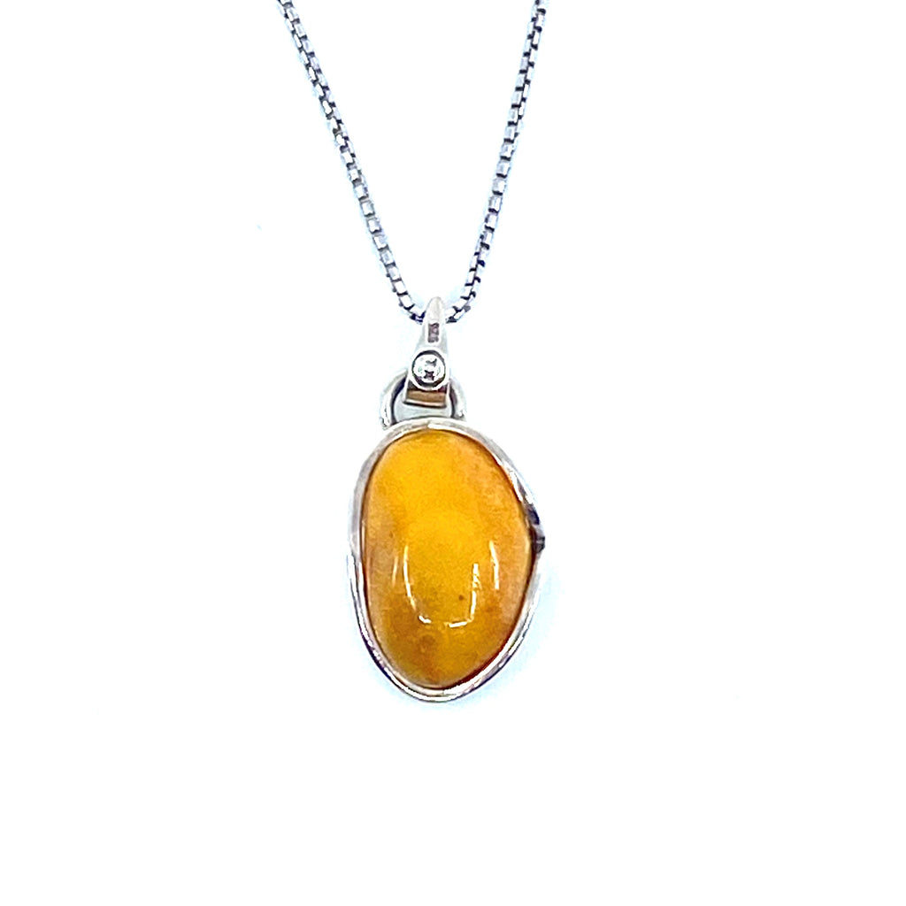 Deep Yolk Color Butterscotch Baltic Amber Necklace on Sterling Silver Chain