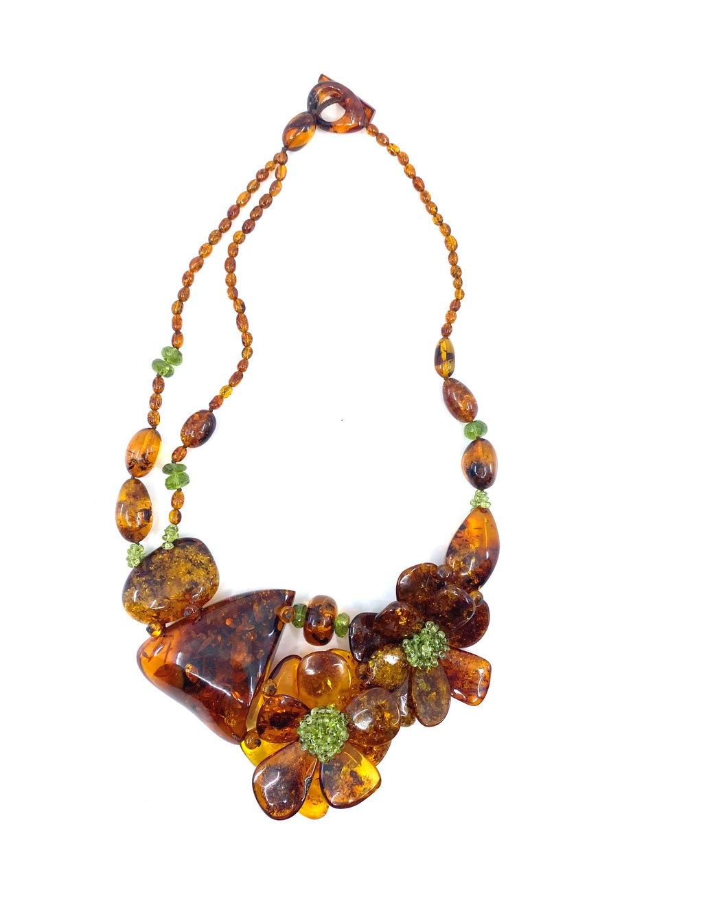 Breathtaking Cognac Baltic Amber with Peridot Statement Necklace
