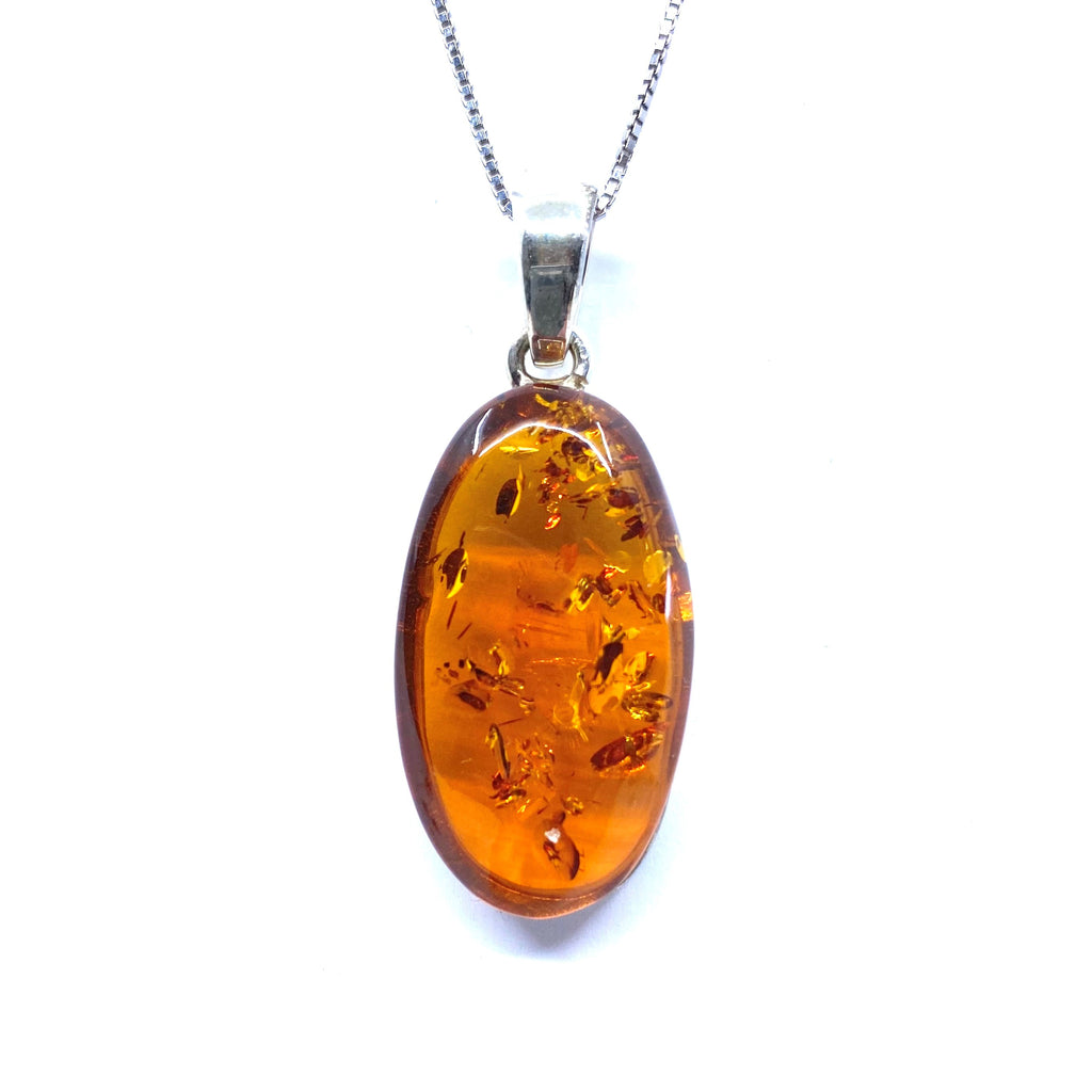 Gorgeous Elongated Cognac Amber Sterling Silver Statement Pendant
