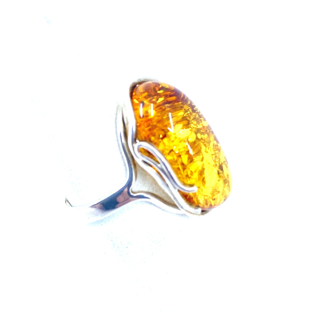 Gorgeous  Honey Cognac Lemon Amber Sterling Silver Ring