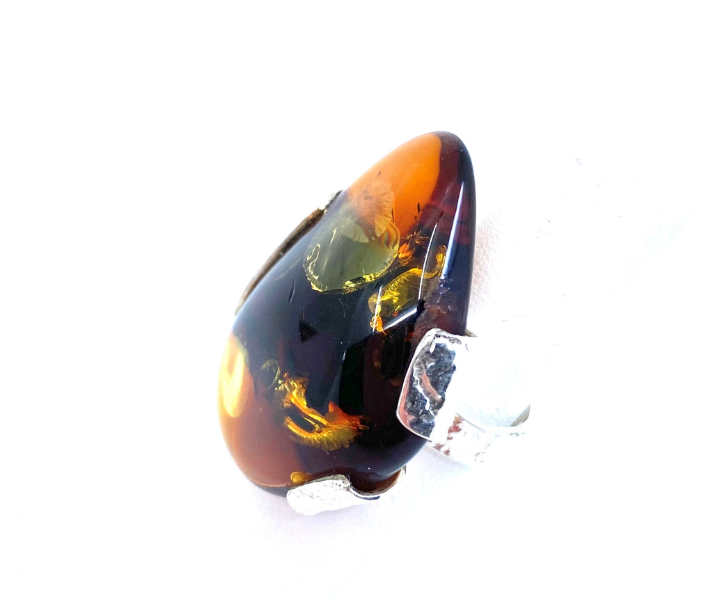 Polish Designer Gorgeous Cognac Baltic Amber Statement Ring