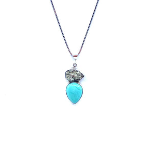 Sparkling Turquoise and Pyrite Drusy Sterling Silver Pendant Necklace