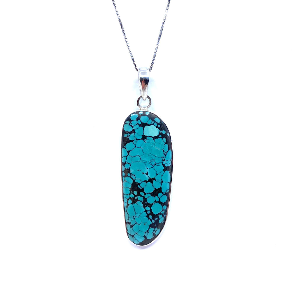 Elongated Turquoise Sterling Silver Statement Pendant