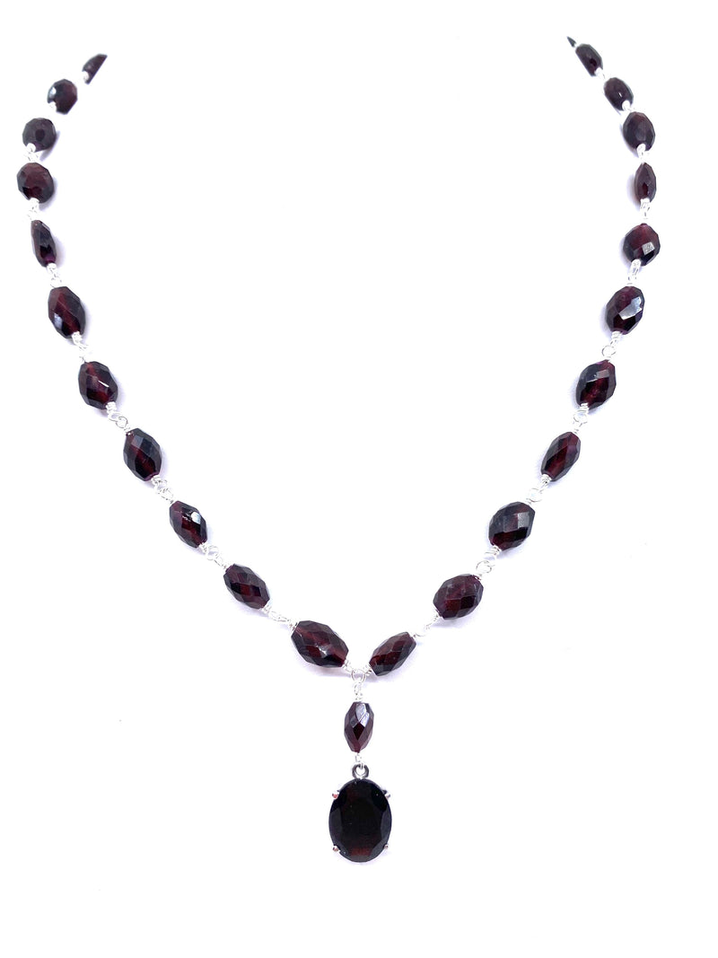 Gorgeous Faceted Garnet Drop Sterling Silver Statement Necklace