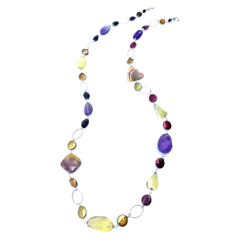 Gorgeous Mixed Gemstones in a Long Sterling Silver Statement Necklace 42