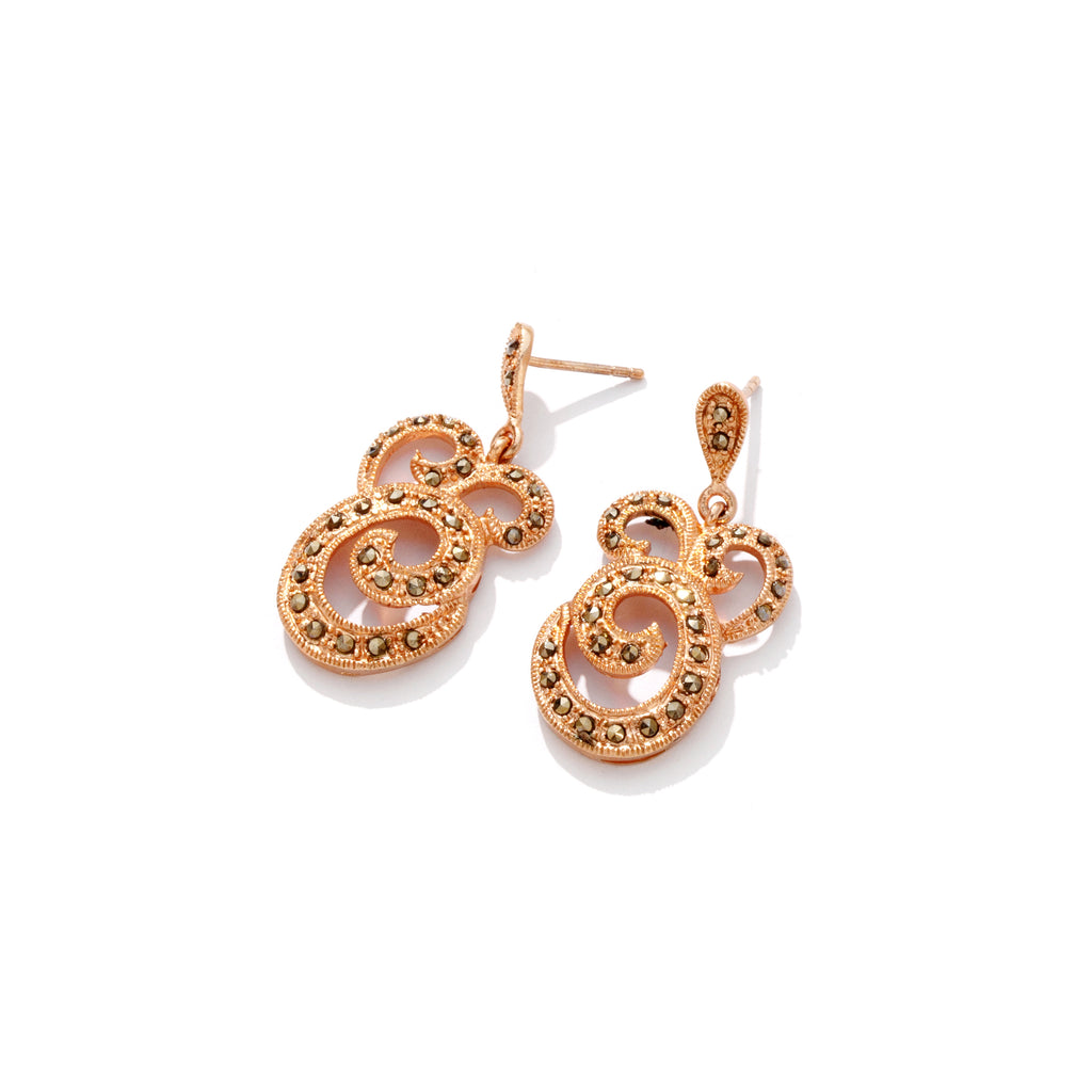 Elegant Rose Gold Plated Marcasite Statement Earrings