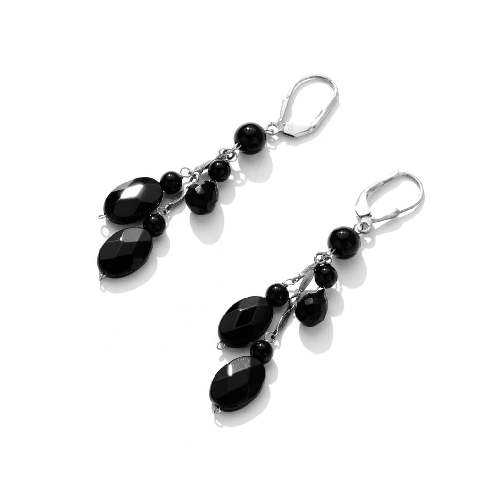 Sleek and Shiny Petite Black Onyx Sterling Silver Dangle Earrings