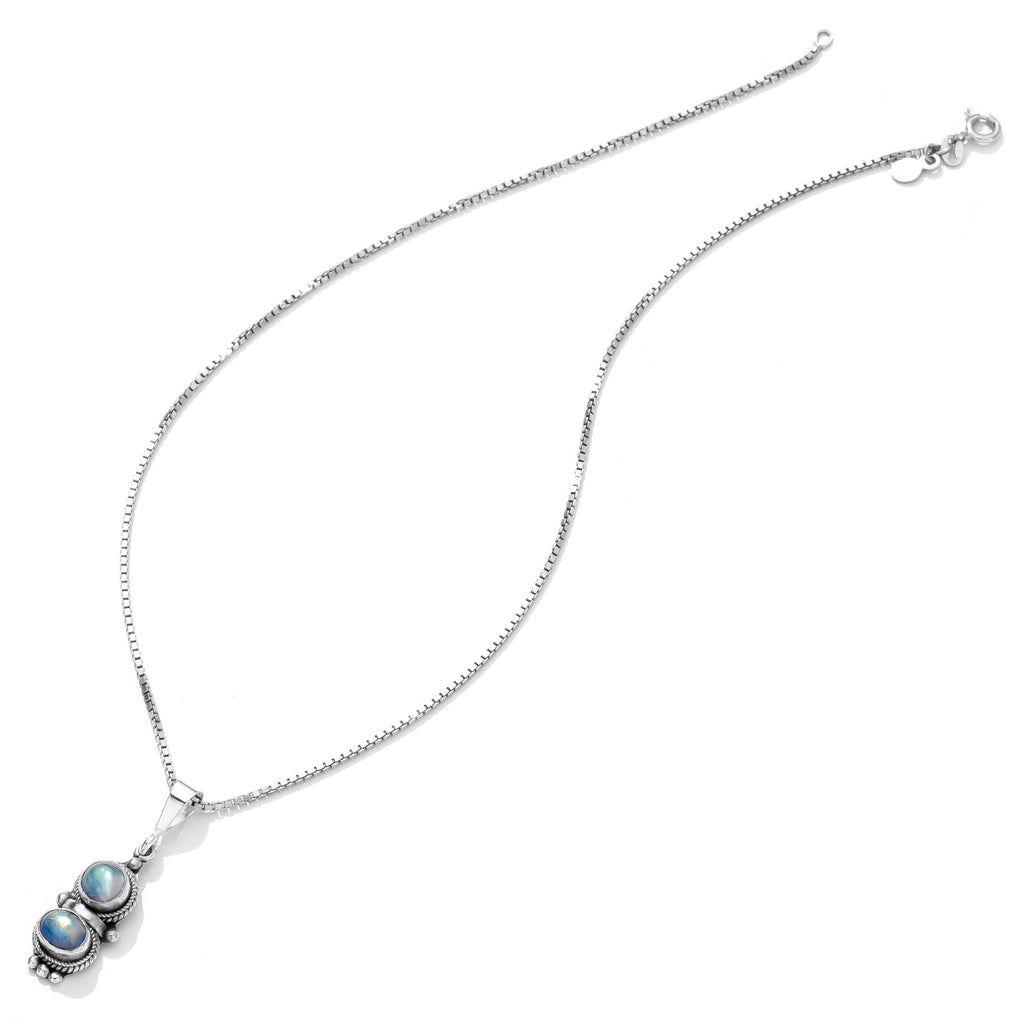 Super Cool Luminescent Blue Moonstone Sterling Silver Necklace