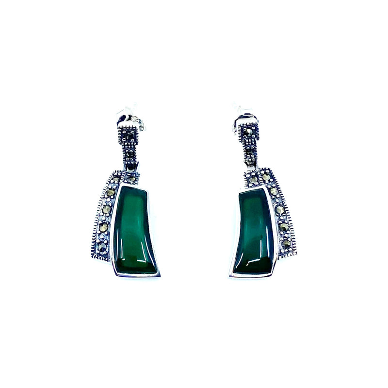 Stunning Green Agate Marcasite Statement Earrings