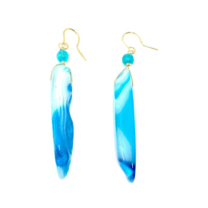 Gorgeous Blue Agate Statement Earrings in Silver or Gold Filled Hooks