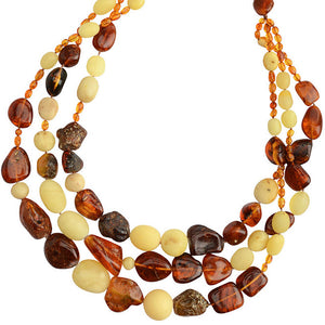 Gorgeous Polish Designer 3 Layers of  Cascades of Mixed Amber Stones Statement Necklace