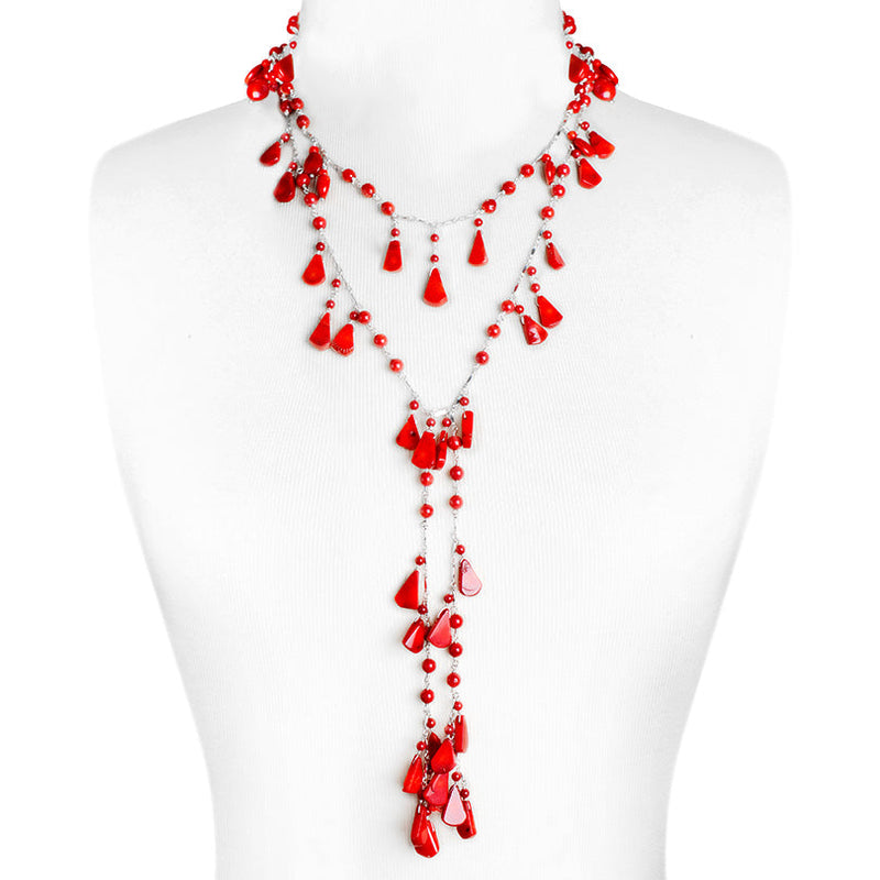 Vibrant Floating Red Coral Drops Sterling Silver 
