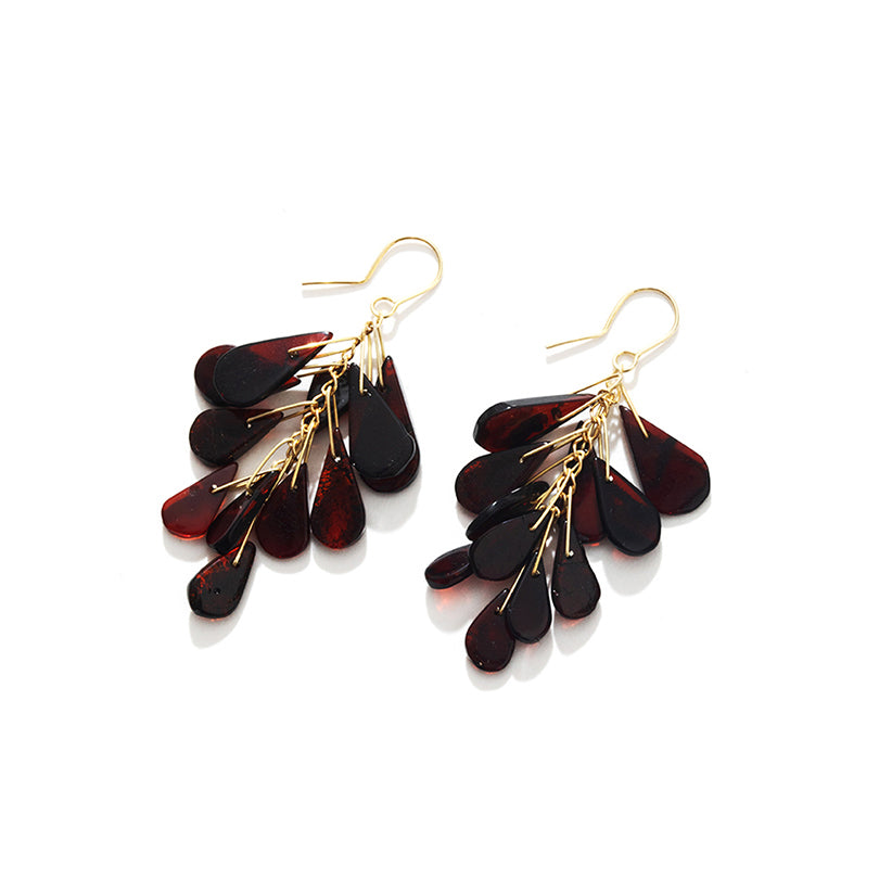 Gorgeous Cherry Amber Polish Designer Gold Filled Fringe Statement Earrings