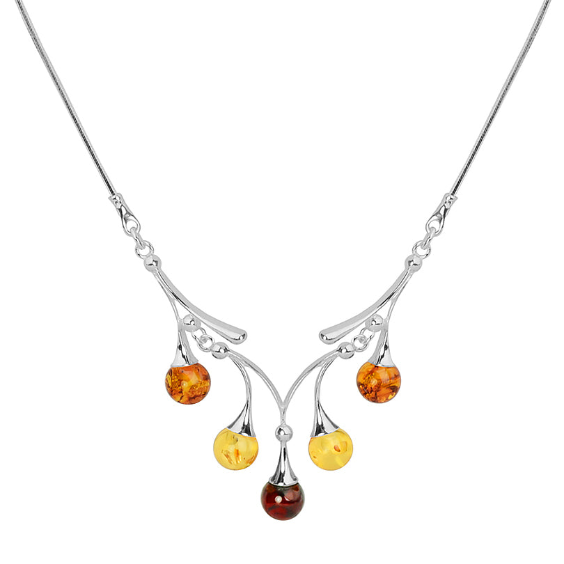 Mixed Baltic Amber Sterling Silver Necklace