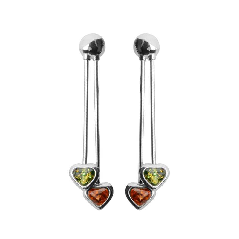 Designer Mixed Baltic Amber Sterling Silver Heart Statement Earrings