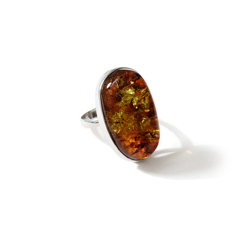 Beautiful Cognac Baltic Amber Sterling Siver Statement Ring size 9.5