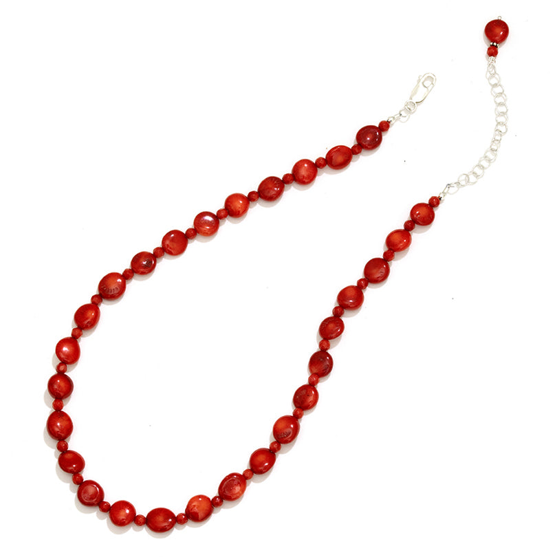 Smooth & Silky Red Coral Sterling Silver Necklace