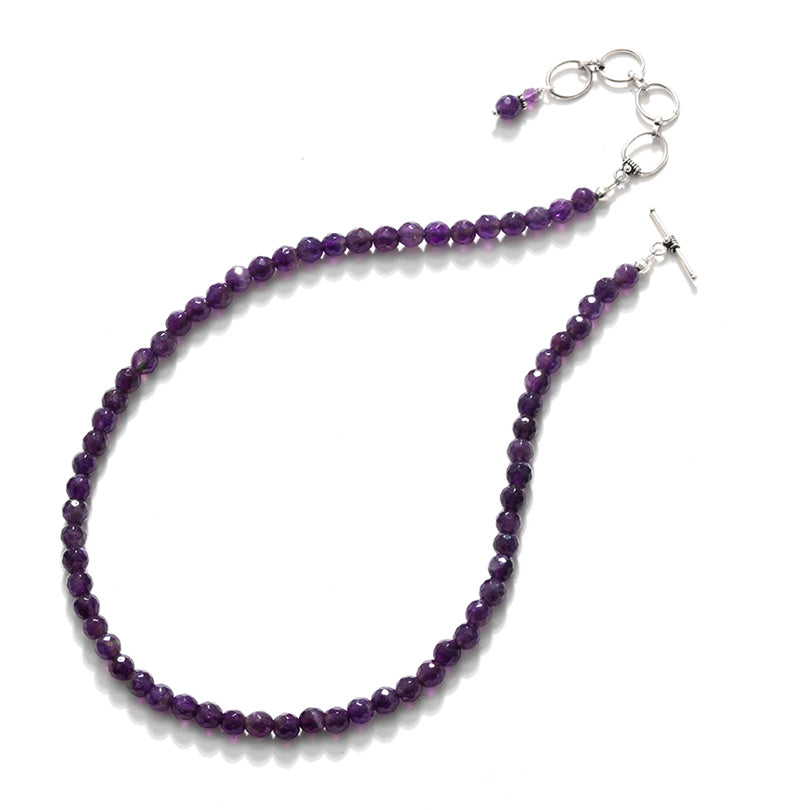 Royal Purple Single Strand Amethyst Sterling Silver Beaded Necklace