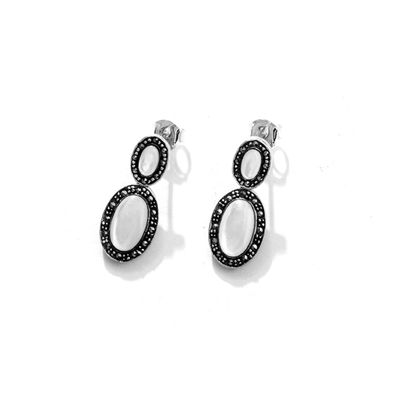 Hint of Elegance Petite Mother of Pearl and Marcasite Sterling Silver Earrings