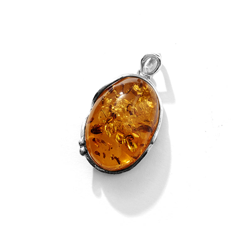 Golden Chunky Cognac Baltic Amber Sterling Silver Statement Pendant