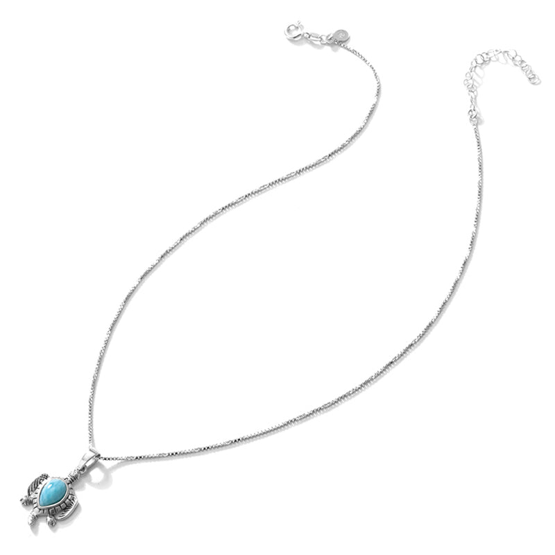 Cute Larimar Turtle Sterling Silver Necklace 16