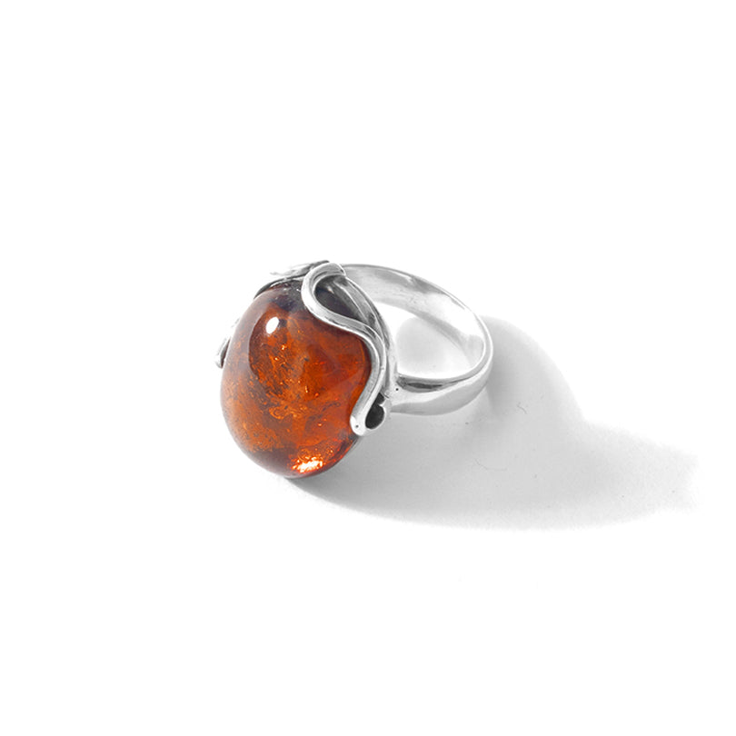 Beautiful Cognac Baltic Amber Sterling Silver Ring - Size 7.5 adjustable