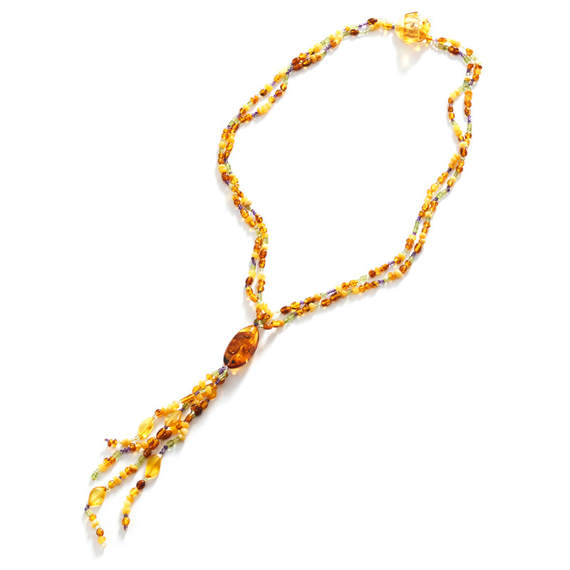 Ooh La La! Gorgeous Baltic Amber with Peridot Lariat Style Statement Necklace 27