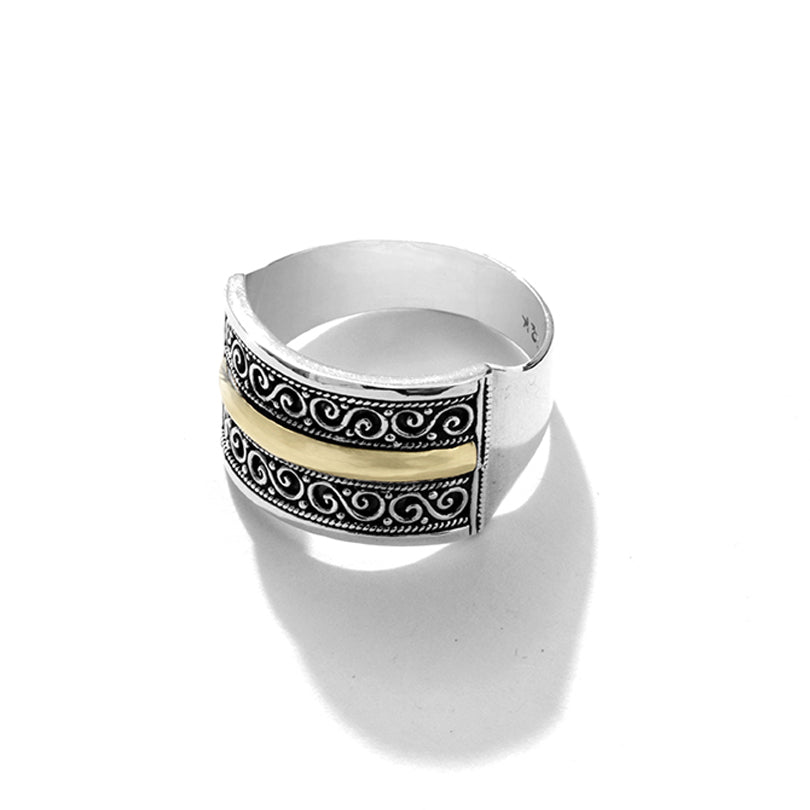 Stunning Balinese 18kt gold Trim Sterling Silver Statement Ring