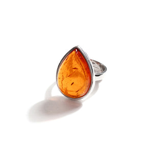 Beautifully Clear Cognac Amber Sterling Silver Ring