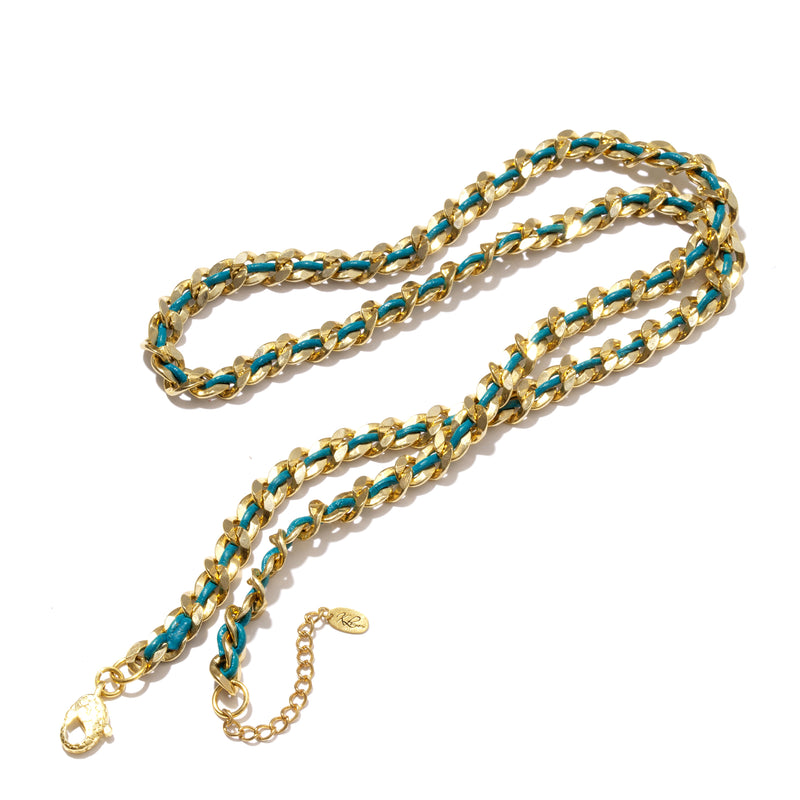 Aqua Green Sea-Foam Leather & Brass Chain Eyeglass Holder & Necklace 30