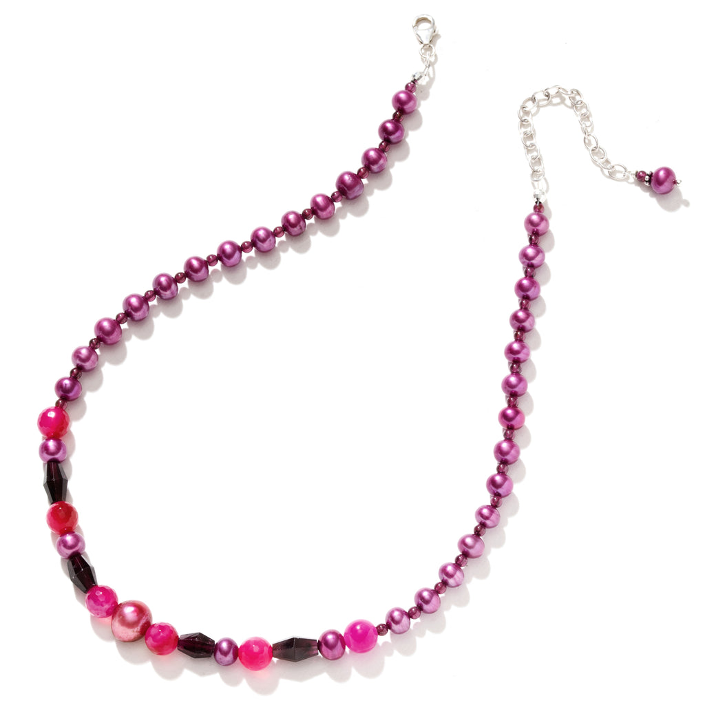 Gorgeous Magenta Freshwater Pearl and Garnet Single Strand Statement Necklace