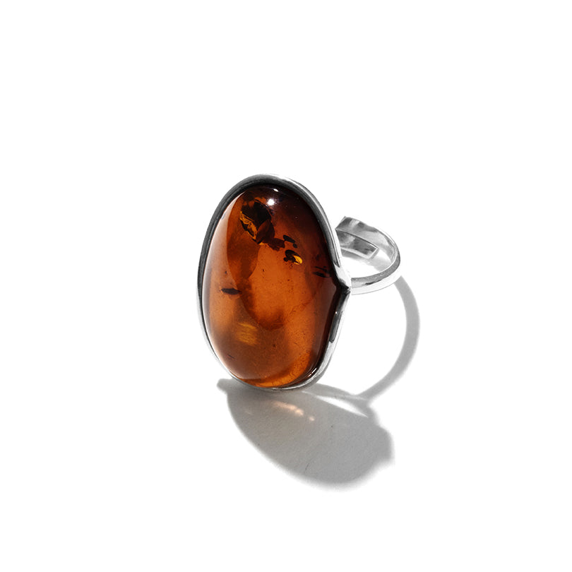 Gorgeous Cherry Baltic Amber Sterling Silver Statement Ring 8-9