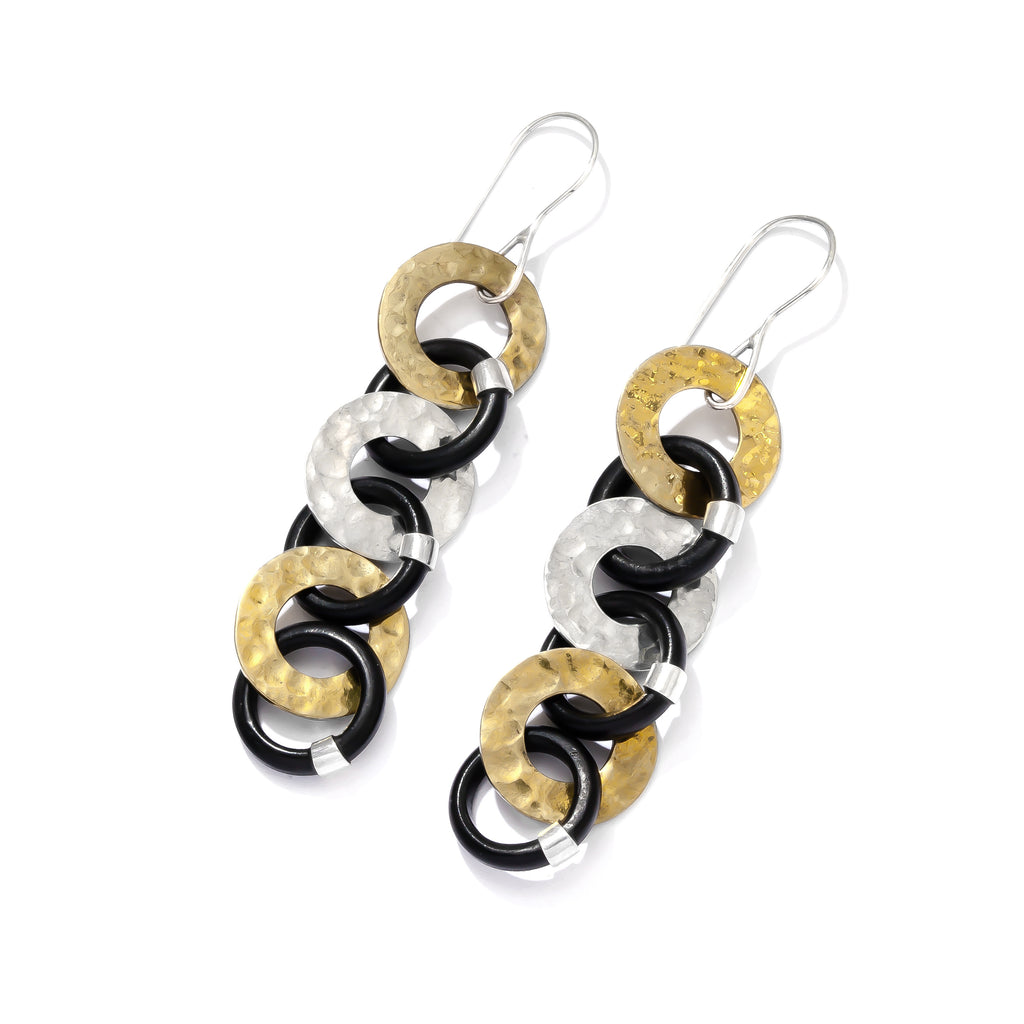 Karen London Golden Brass Ebony & Sterling Silver Dangle Statement Earrings