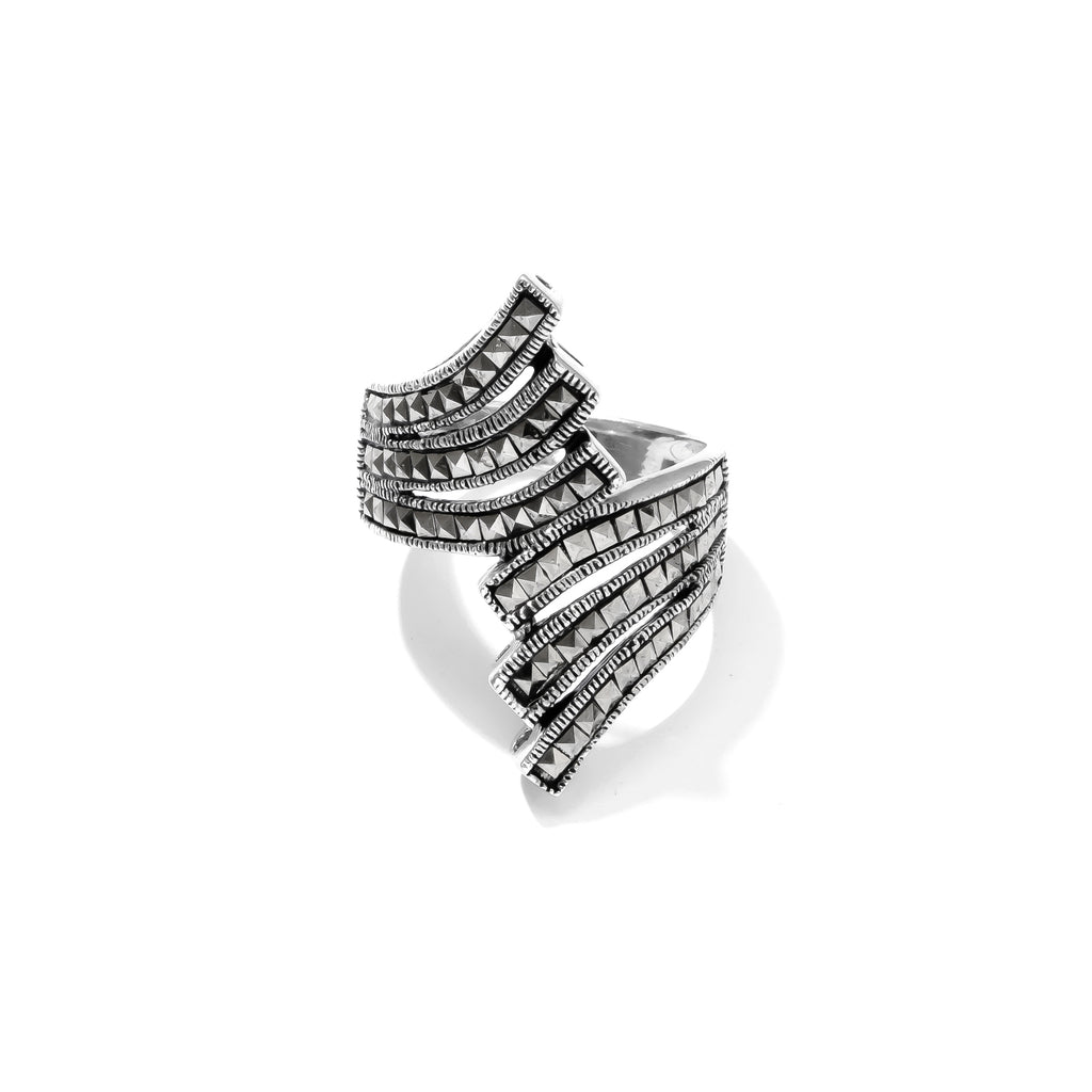 Magnificent Square Marcasite Stone Sterling Silver Statement Ring