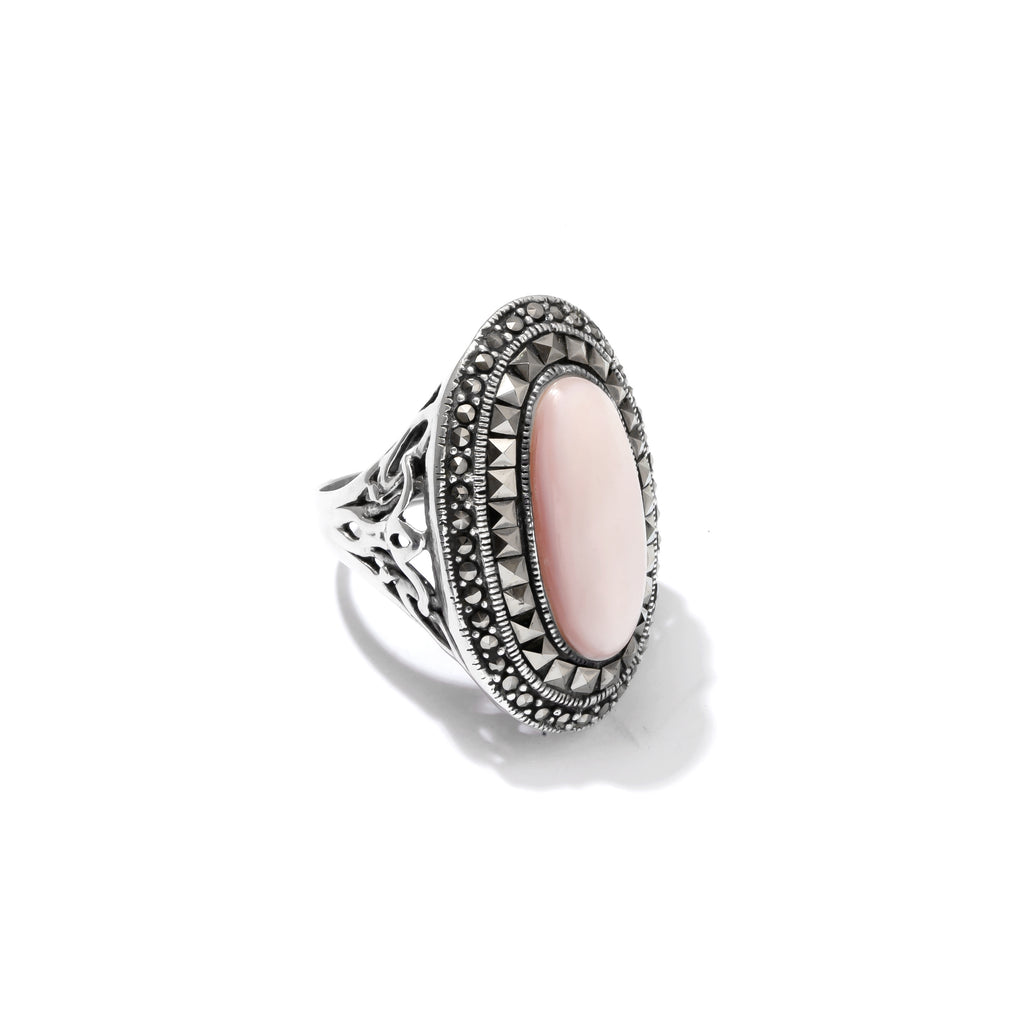 Beyond Gorgeous! Pink Mother of Pearl Square Marcasite Sterling Silver Statement Ring