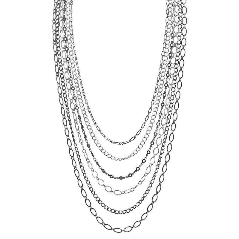 Classic 6-Strand Silver and Black Plated Chains Necklace 18