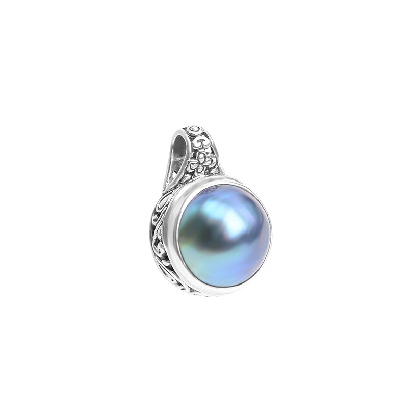 Balinese Blue-Black Mabe Pearl Sterling Silver Pendant