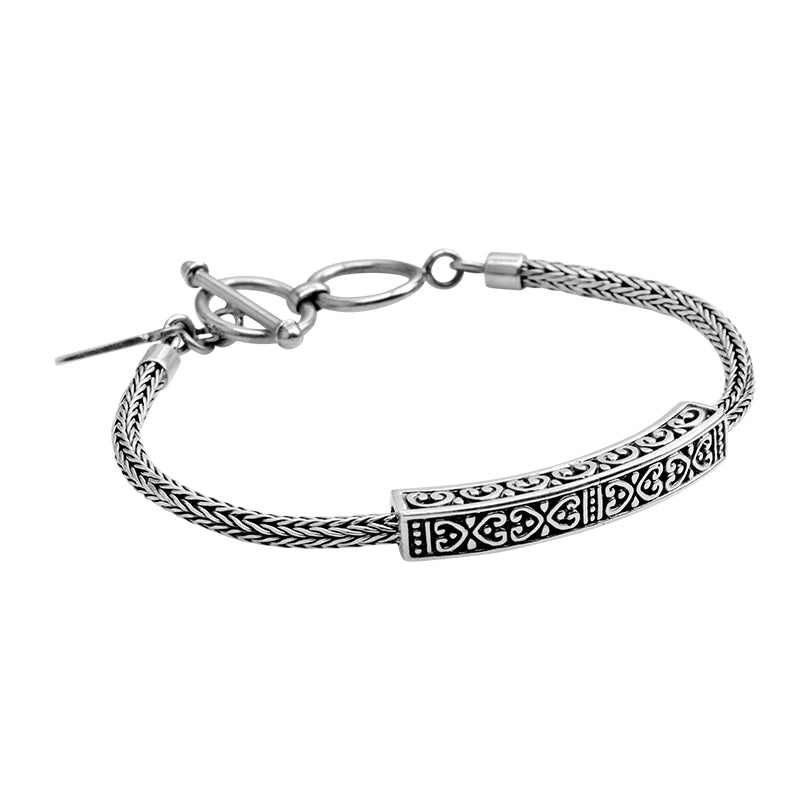 Sterling Silver Bali Weave Bracelet with Filigree Bar