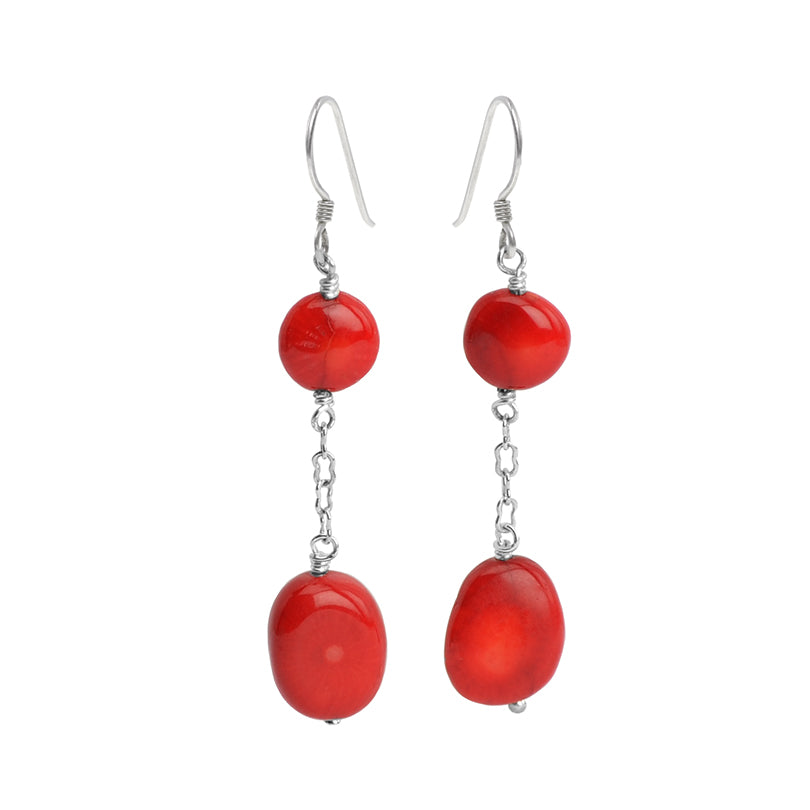 Lovely Small Coral Stones Sterling Silver Earrings