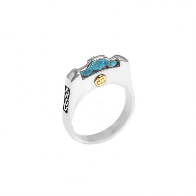 DeGruchy Sparkling Blue Topaz Sterling Silver Balinese Design Statement Ring
