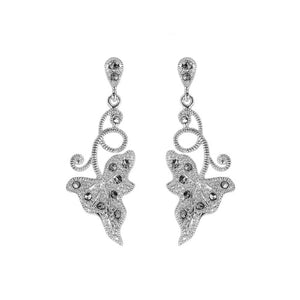 Rhodium Plated Calla Lily Leaf Marcasite Earrings