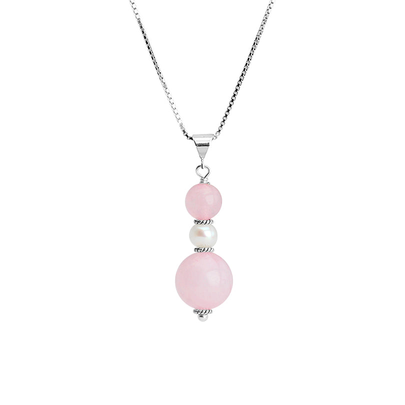 Darling Petite Rose Quartz Stones and Fresh Water Pearl Sterling Silver Necklace
