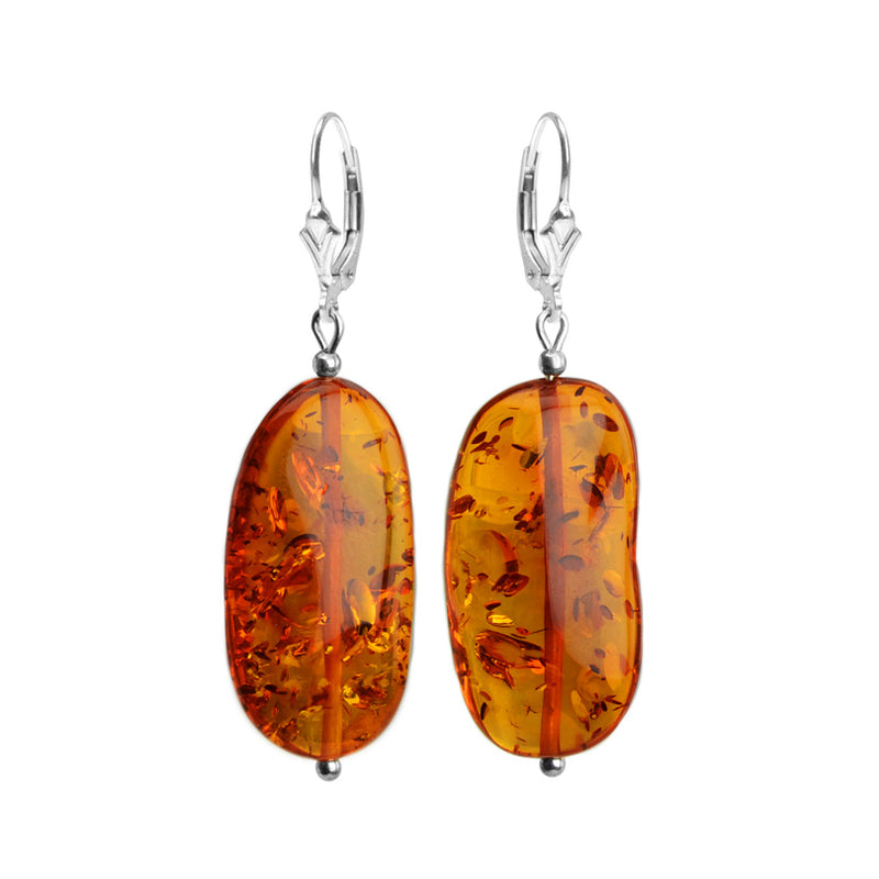 Glorious Cognac Baltic Amber Sterling Silver Earrings Sparkling Inclusions