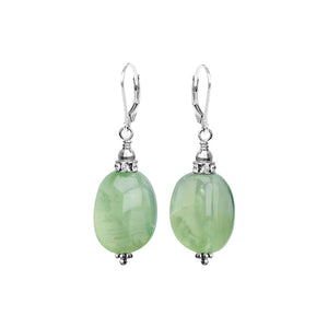 Gorgeous Sea Foam Green Prehnite With Sparkling Crystal Accent Sterling Silver Earrings
