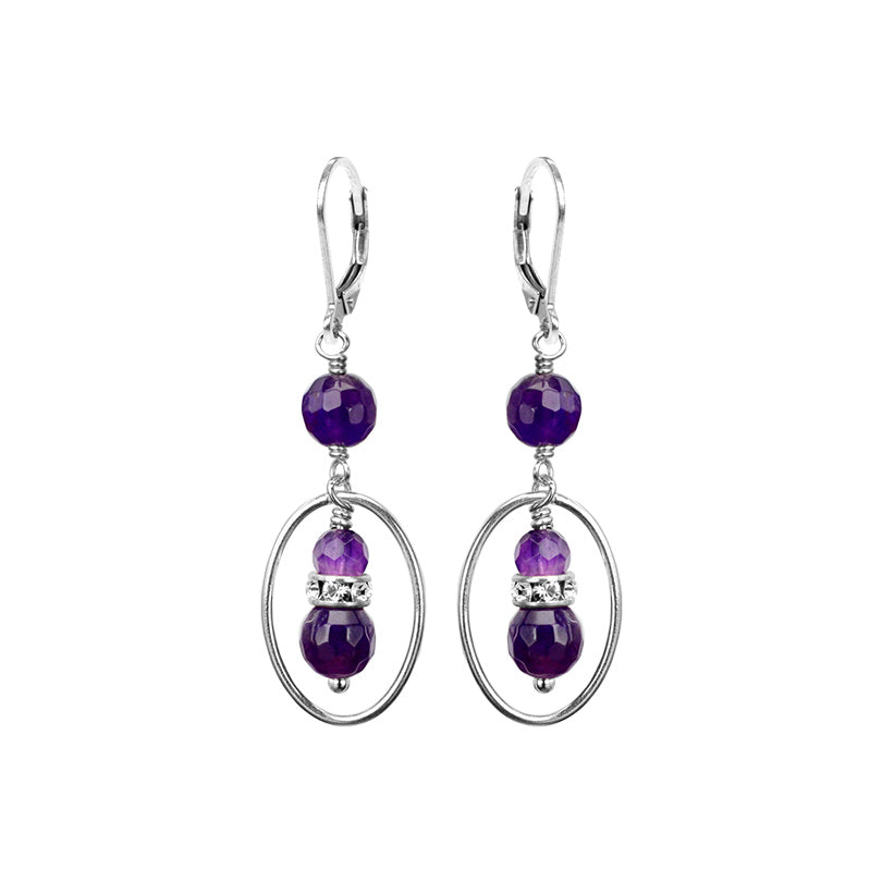 Pretty Faceted Amethyst Stones with Crystal Accents Sterling Silver Earrings