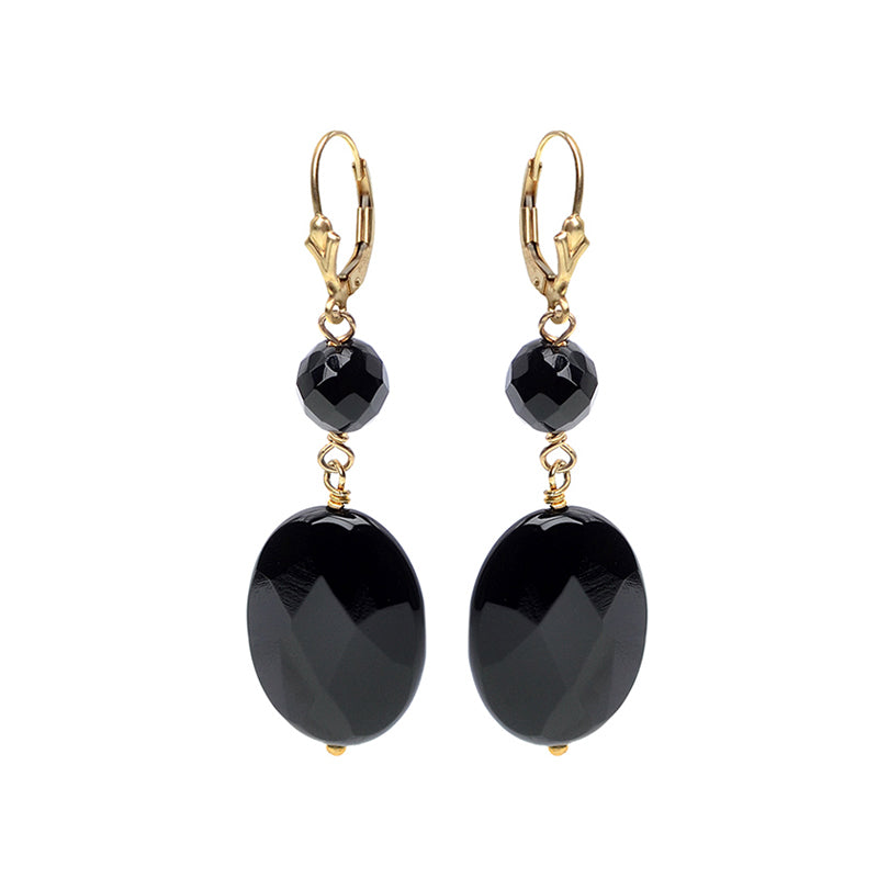 Beautifully Faceted Oval Black Onyx Gold Fill Earrings