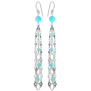 Alluring Blue Agate Silver Plated Chain Earrings