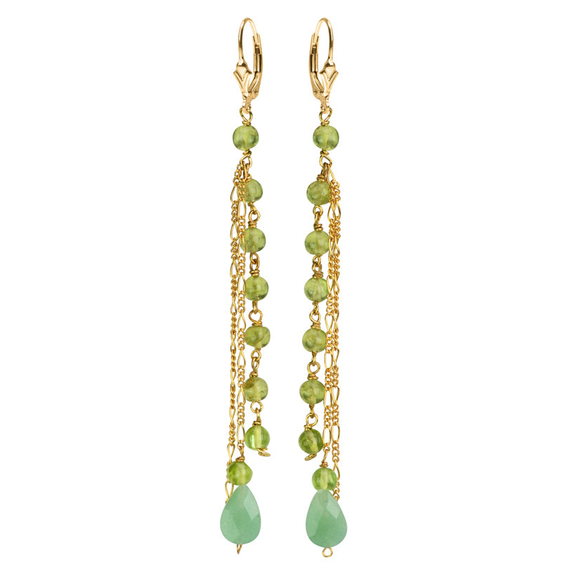 Peridot and Faceted Aventurine Gold Filled Earrings